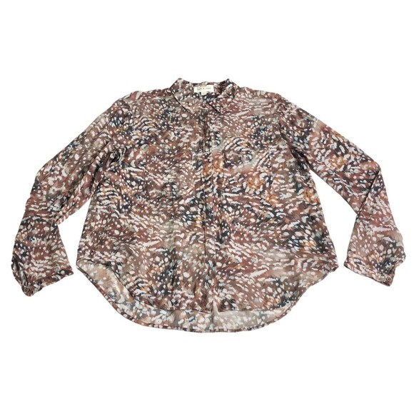 Anthropologie Cloth & Stone Top Womens L Brown Paint Splatter Animal Button Boho - Picture 1 of 16